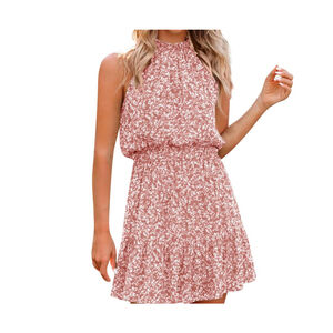 Women's Floral Halter Dress Pink/White Size L